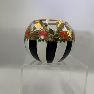 Mackenzie Childs Heirloom Rose Bowl 5" Round Vase  Hand Painted-Retired Rare